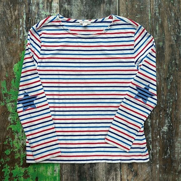 Crewcuts Girls' boatneck T-shirt in star-patch stripe size L (10-11) Long Sleeve - Picture 9 of 9